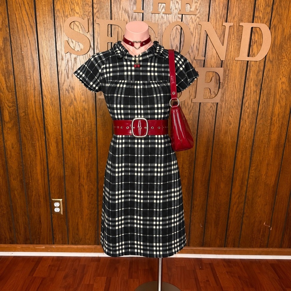 Twee Black Plaid Shift Dress Final Touch Women S Mod Y2K Preppy Retro USA Made